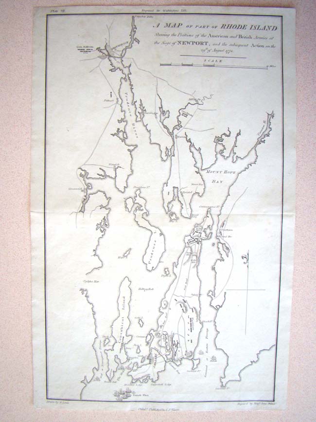 A Revolutionary War period map entitled "A Map of Part of RHODE ISLAND showing the Positions of the American and British Armies at the Siege of NEWPORT on August 29, 1778."
